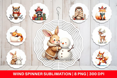 Wind Spinner Whimsical Winter Forest Friends Watercolor Sublimation artnoy 