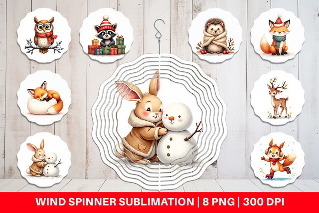 Wind Spinner Whimsical Winter Forest Friends Watercolor Sublimation artnoy 