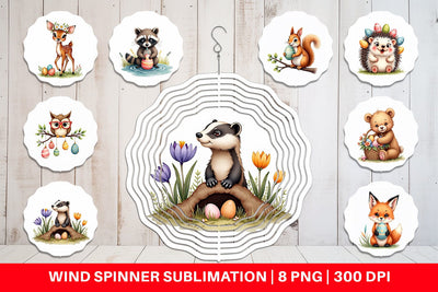 Wind Spinner Whimsical Woodland Friends Easter Watercolor Sublimation artnoy 