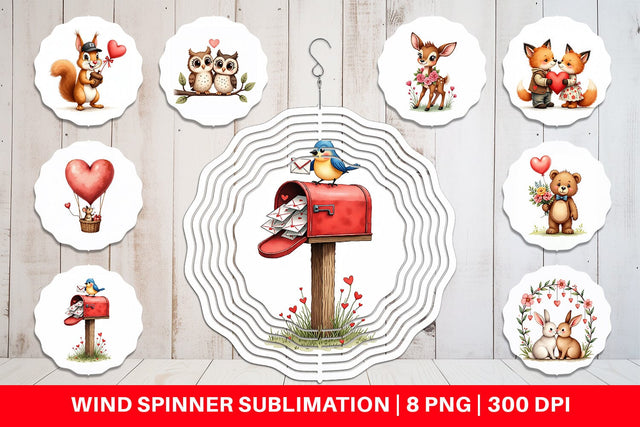 Wind Spinner Whimsical Woodland Valentine Watercolor Storybook Sublimation artnoy 
