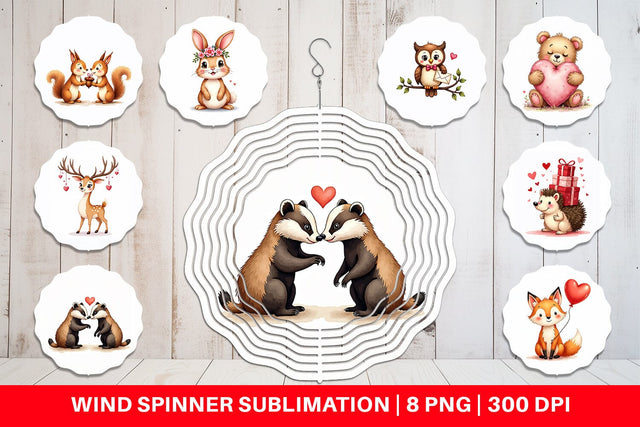 Wind Spinner Whimsical Woodland Valentine Watercolor Sublimation artnoy 