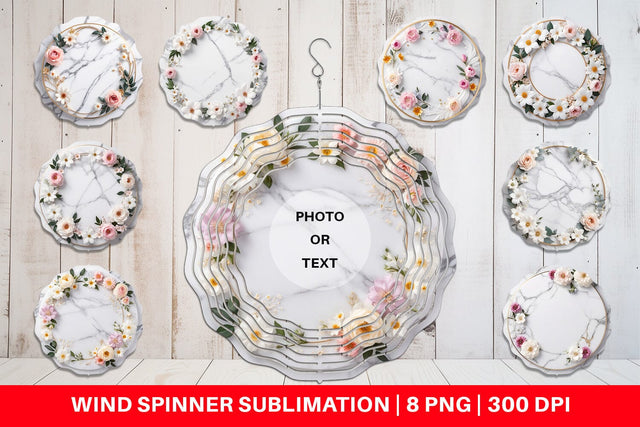 Wind Spinner White Marble with Flower Sublimation artnoy 