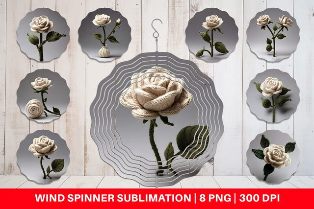 Wind Spinner White Rose Embroidery Sublimation artnoy 