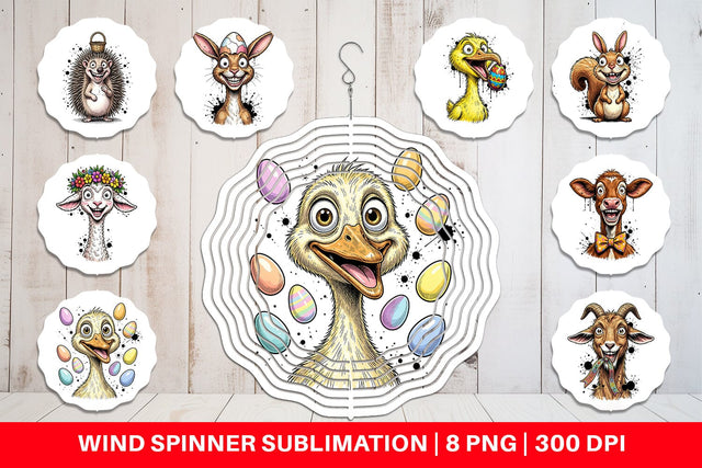 Wind Spinner Wild Easter Animal Sketch Sublimation artnoy 