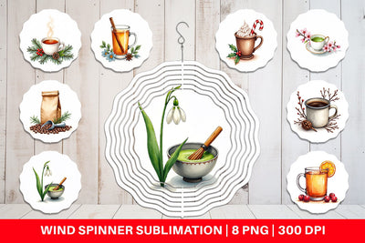 Wind Spinner Winter Botanicals & Warm Brews Sublimation artnoy 