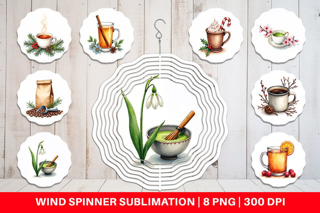 Wind Spinner Winter Botanicals & Warm Brews Sublimation artnoy 