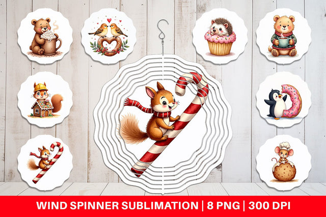 Wind Spinner Winter Critters & Sweets Watercolor Sublimation artnoy 