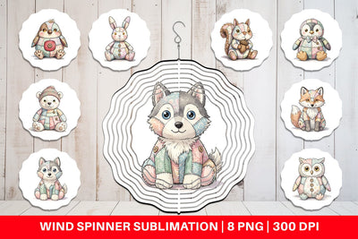 Wind Spinner Winter Woodland Patchwork Watercolor Sublimation artnoy 