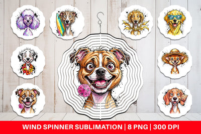 Wind Spinner Witty Coastal Dog Watercolor Caricature Sublimation artnoy 