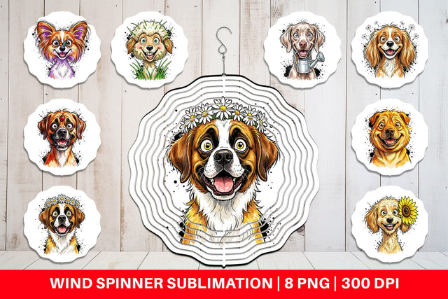 Wind Spinner Witty Summer Garden Dog Watercolor Sublimation artnoy 