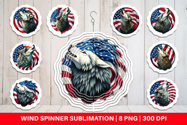 Wind Spinner Wolf 4th of July Sublimation artnoy 