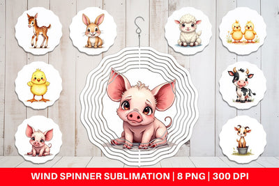 Wind Spinner Wonky Barnyard Babies Watercolor Sublimation artnoy 