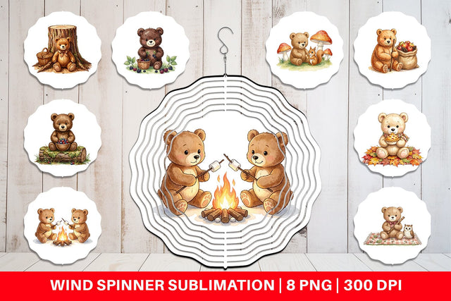 Wind Spinner Woodland Forest Teddy Bear Watercolor Sublimation artnoy 