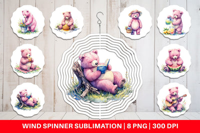 Wind Spinner Woodland Mama Bear Watercolor Sublimation artnoy 