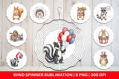 Wind Spinner Woodland Patriotic Animals Watercolor Sublimation artnoy 