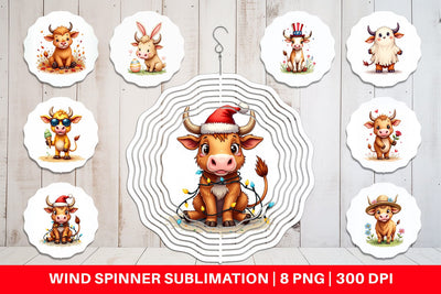 Wind Spinner Year-Round UglyCute Highland Cow Seasonal Watercolor Sublimation artnoy 
