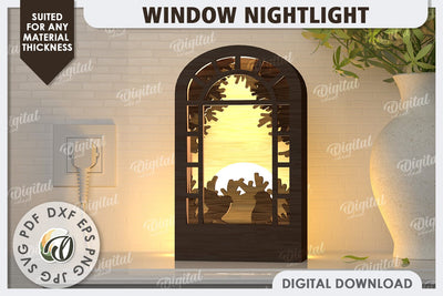 Window Led Nightlight Laser Cut Design. Window Light Box SVG SVG Evgenyia Guschina 