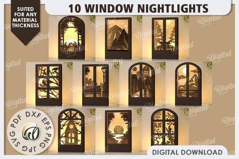 Window Led Nightlights Laser Cut Bundle. Light Boxes SVG SVG Evgenyia Guschina 