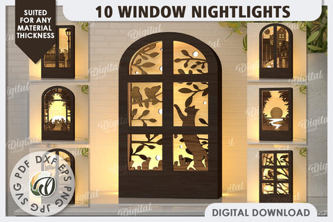 Window Led Nightlights Laser Cut Bundle. Light Boxes SVG SVG Evgenyia Guschina 