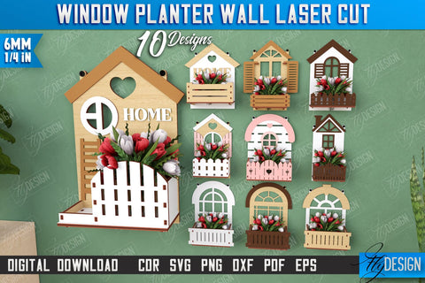 Window Planter Wall Laser Cut Bundle | Flower Holder | Home Garden | Home Decorations | CNC Files SVG Fly Design 