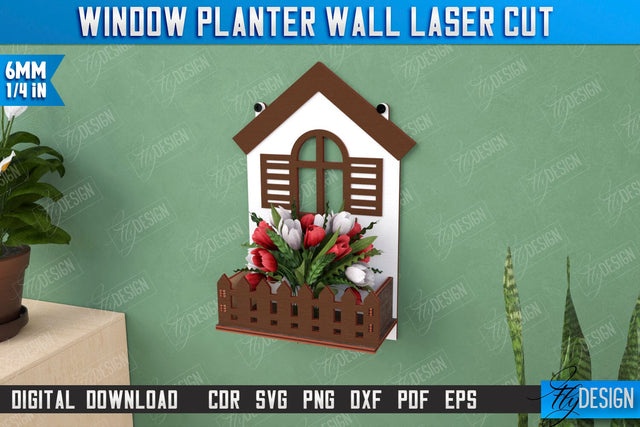 Window Planter Wall Laser Cut | Flower Holder | Home Garden | Home Decorations | CNC File SVG Fly Design 