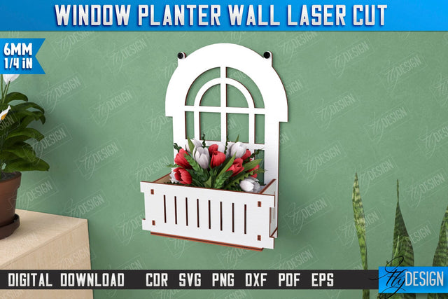 Window Planter Wall Laser Cut | | Flower Holder | Home Garden | Home Decorations | CNC File SVG Fly Design 