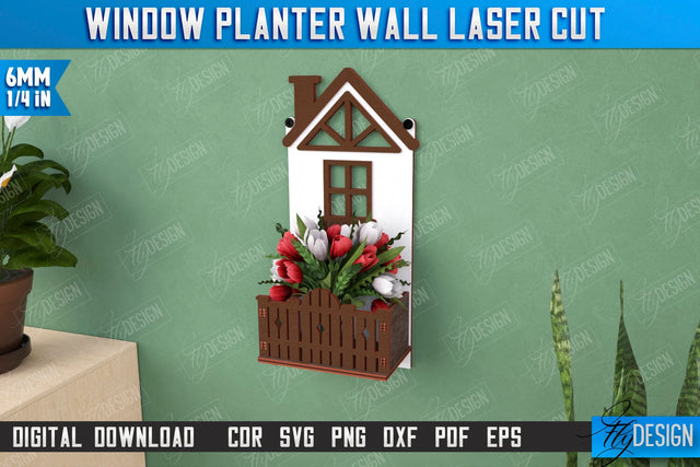 Window Planter Wall Laser Cut | Flower Holder | Home Garden | Home Decorations | CNC File SVG Fly Design 