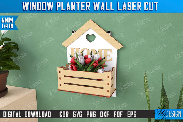 Window Planter Wall Laser Cut | Flower Holder | Home Garden | Home Decorations | CNC File SVG Fly Design 