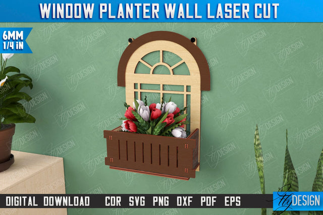 Window Planter Wall Laser Cut | | Flower Holder | Home Garden | Home Decorations | CNC File SVG Fly Design 