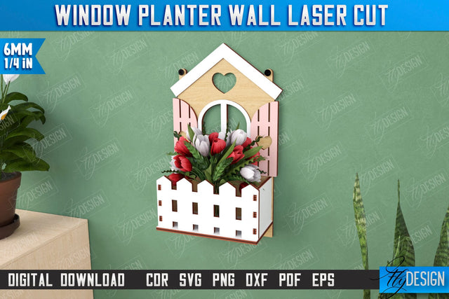 Window Planter Wall Laser Cut | | Flower Holder | Home Garden | Home Decorations | CNC File SVG Fly Design 