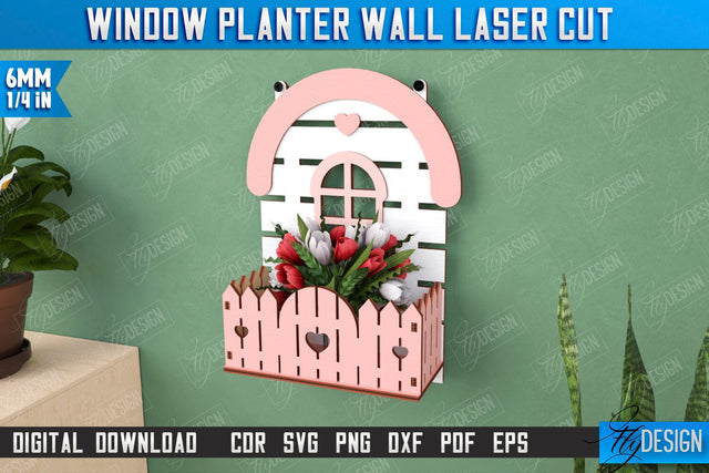 Window Planter Wall Laser Cut | | Flower Holder | Home Garden | Home Decorations | CNC File SVG Fly Design 