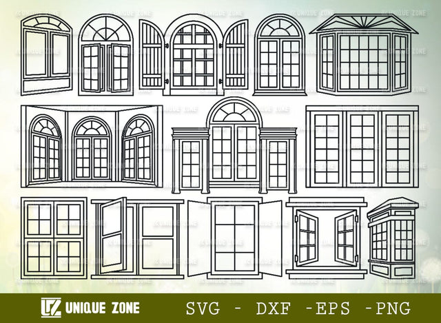 Window SVG-Door Casement Outline Cut File Bundle SVG Unique Zone 