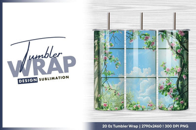 Window with pink blossoms and blue sky Sublimation Regulrcrative 