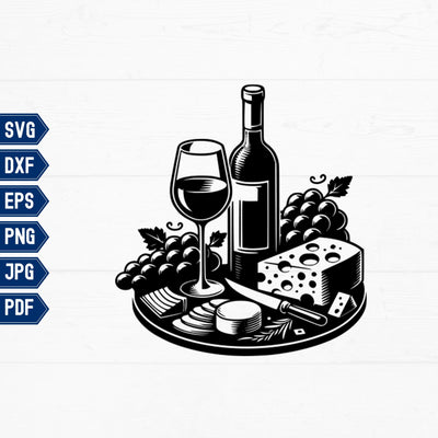 Wine and Cheese Charcuterie Board Design SVG CraftySVGStudio 