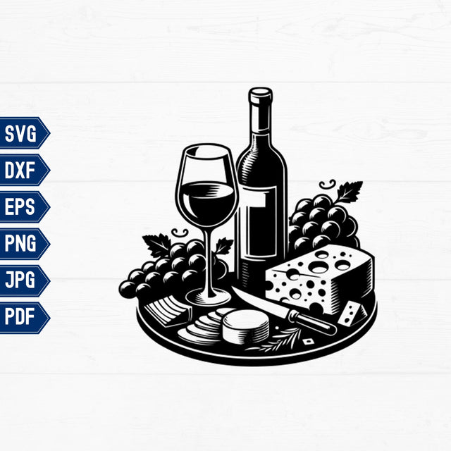 Wine and Cheese Charcuterie Board Design SVG CraftySVGStudio 