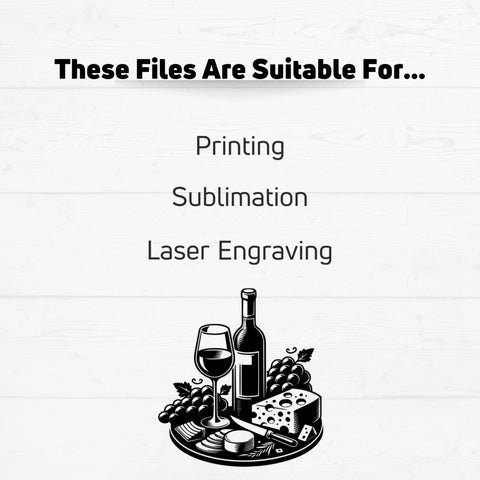 Wine and Cheese Charcuterie Board Design SVG CraftySVGStudio 