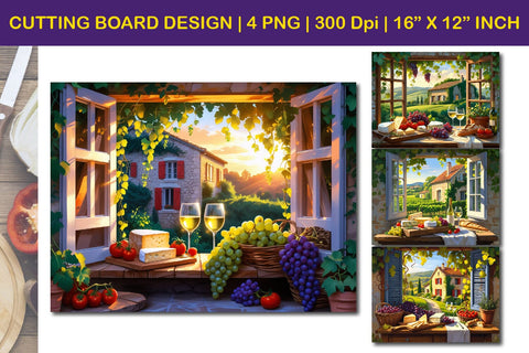 wine and cheese cutting board art, vineyard view cutting board print Sublimation Paper Switch 