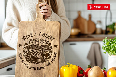 Wine and Cheese Round Charcuterie SVG DXF PNG JPG SVG CraftySVGStudio 
