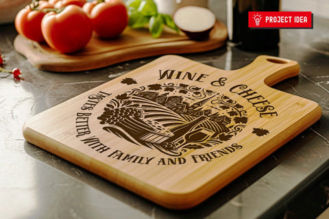 Wine and Cheese Round Charcuterie SVG DXF PNG JPG SVG CraftySVGStudio 
