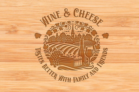 Wine and Cheese Round Charcuterie SVG DXF PNG JPG SVG CraftySVGStudio 