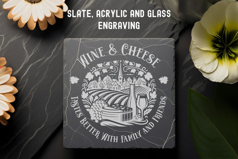 Wine and Cheese Round Charcuterie SVG DXF PNG JPG SVG CraftySVGStudio 