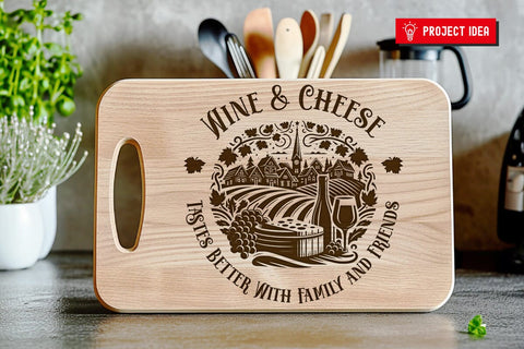 Wine and Cheese Round Charcuterie SVG DXF PNG JPG SVG CraftySVGStudio 