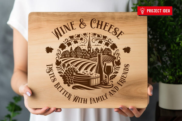 Wine and Cheese Round Charcuterie SVG DXF PNG JPG SVG CraftySVGStudio 
