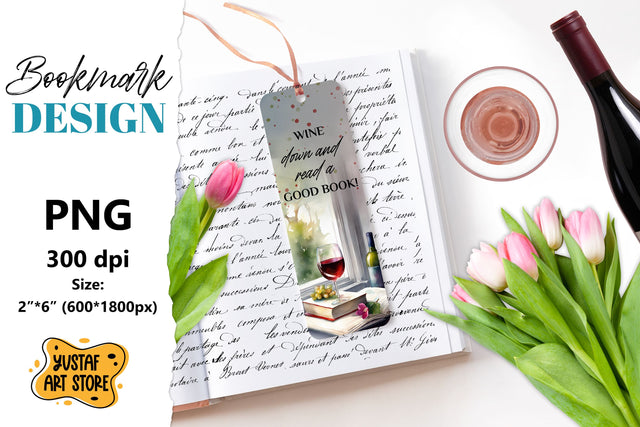 Wine Bookmark printable design. Book quote design PNG Sublimation Yustaf Art Store 