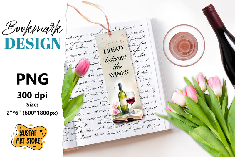 Wine Bookmark printable design. Book quote design PNG Sublimation Yustaf Art Store 