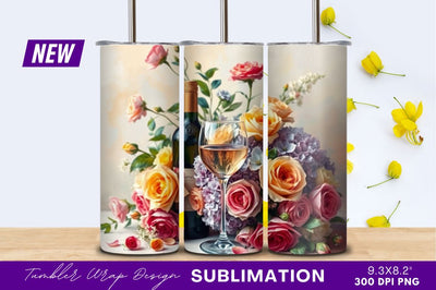 Wine Bottle Glass And Floral Still Life Sublimation Regulrcrative 