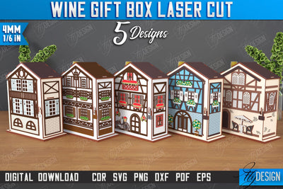 Wine Box Laser Cut Bundle | Gift Idea | Bottle Box | Wine Gift Box | Mini Bar | Champagne Box | CNC Files SVG Fly Design 