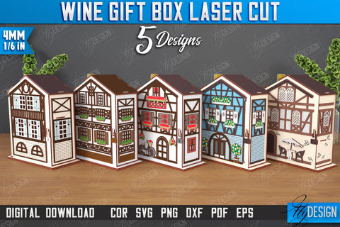 Wine Box Laser Cut Bundle | Gift Idea | Bottle Box | Wine Gift Box | Mini Bar | Champagne Box | CNC Files SVG Fly Design 