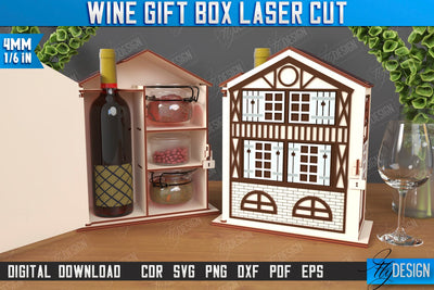 Wine Box Laser Cut | Gift Idea | Bottle Box | Wine Gift Box | Mini Bar | Champagne Box | CNC File SVG Fly Design 