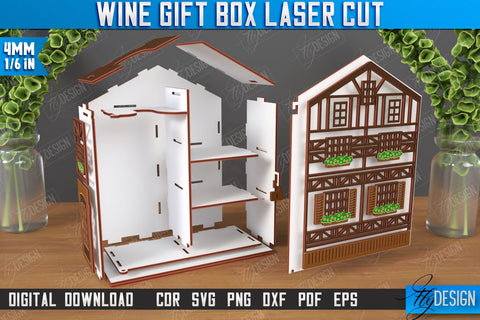 Wine Box Laser Cut | Gift Idea | Bottle Box | Wine Gift Box | Mini Bar | Champagne Box | CNC File SVG Fly Design 